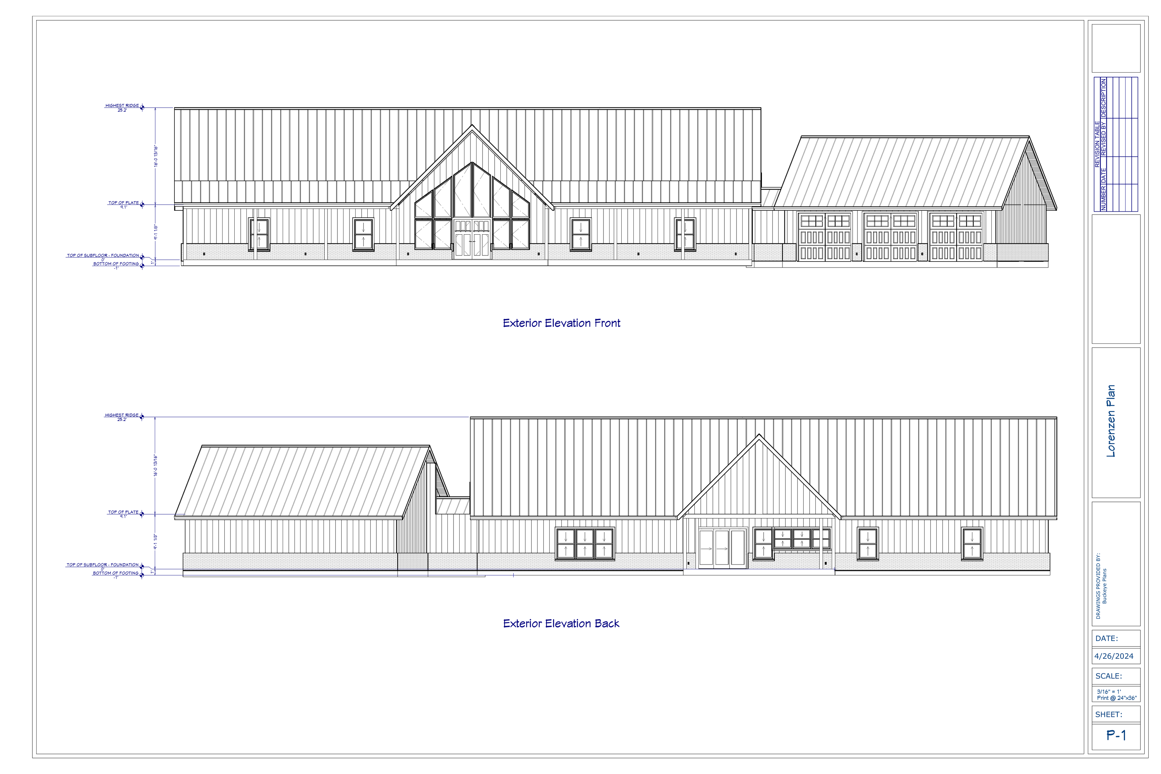 Exact exterior elevation sheet from the Lorenzen final plan PDF