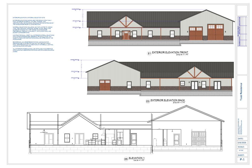 Exact exterior elevation sheet from the Matt Todd final plan PDF