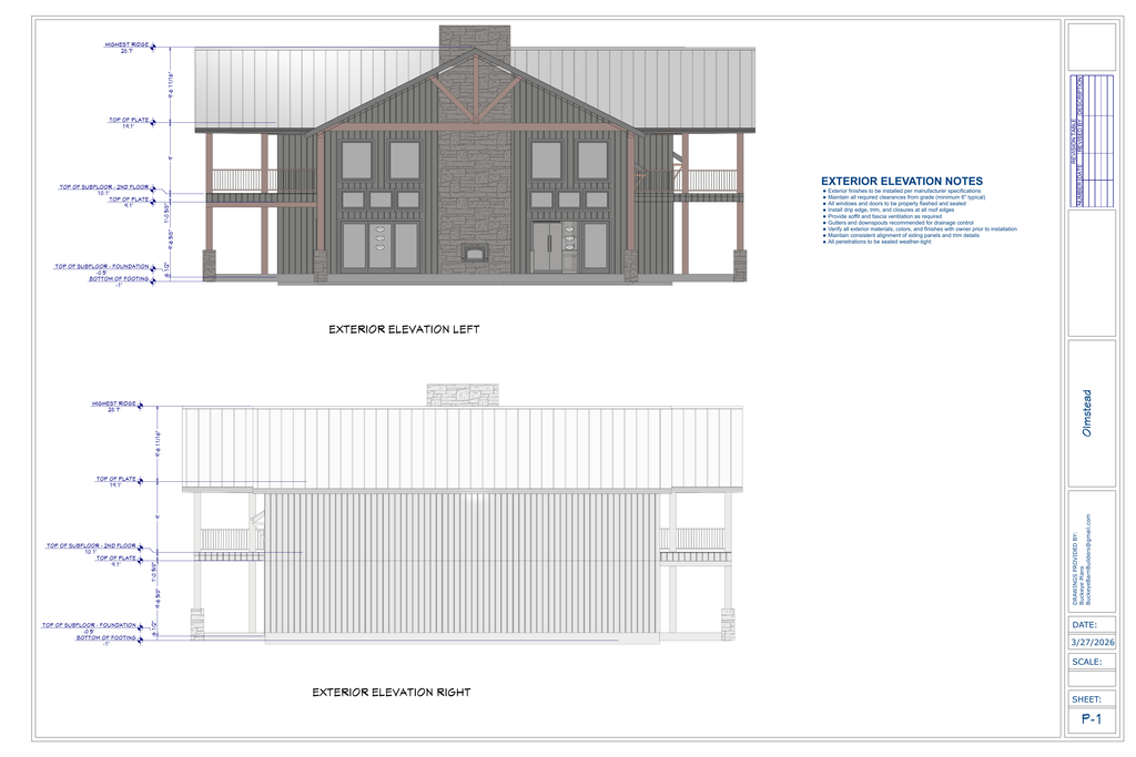 Olmstead Residence exact exterior elevations from plan PDF