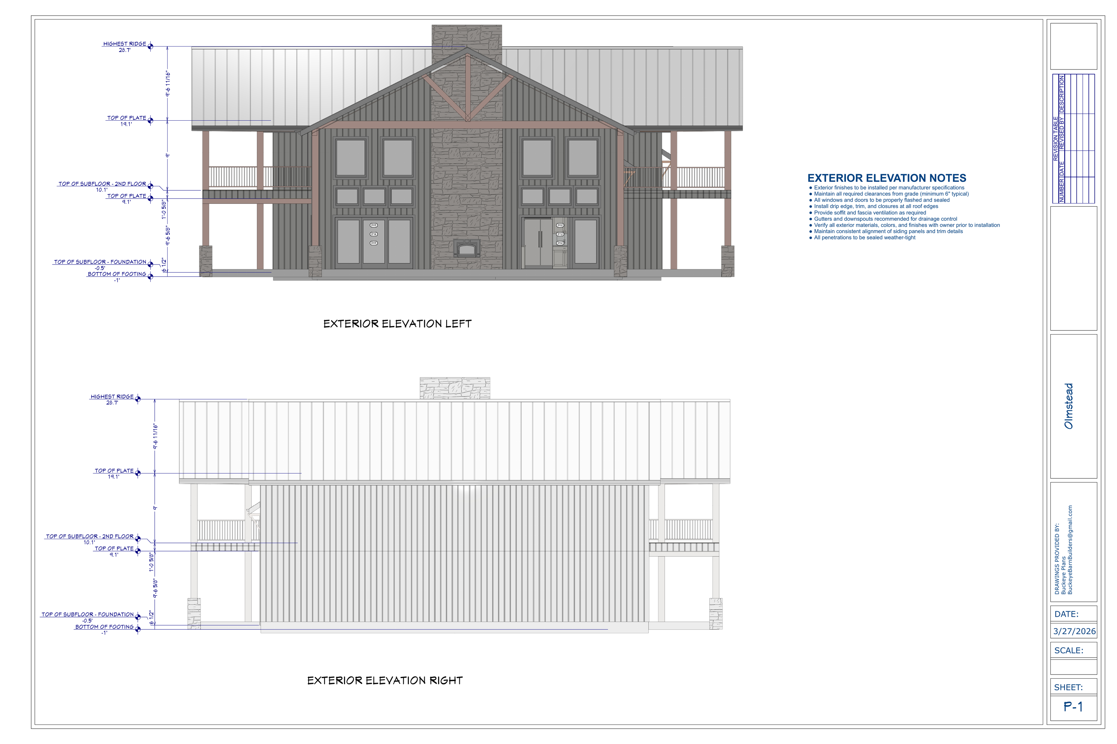 Olmstead Residence exact exterior elevations from plan PDF
