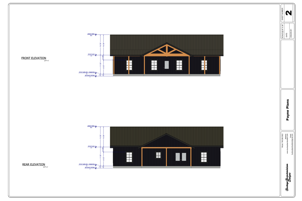 Payne Residence exact front elevations from plan PDF