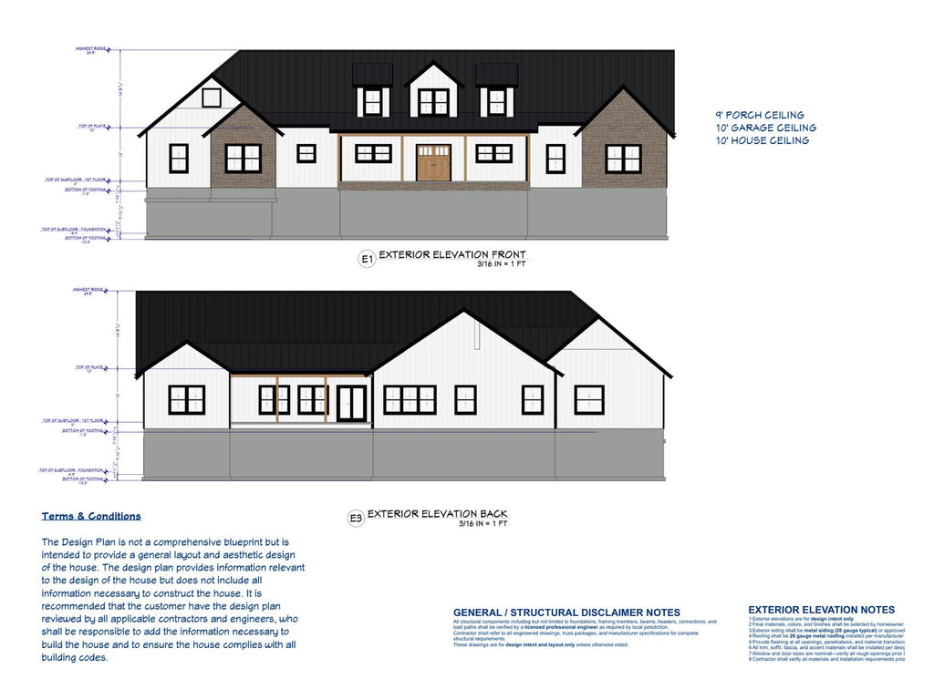 The Ridgecrest Barndominium exterior elevations