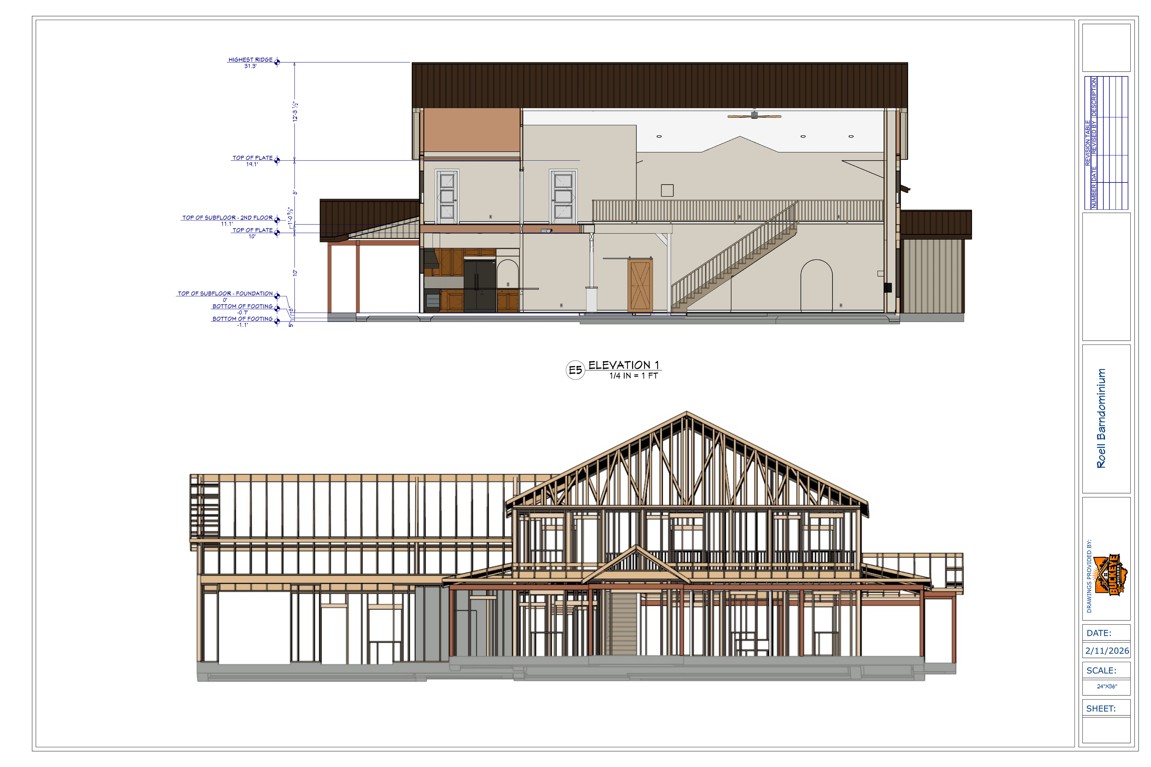 Exact exterior elevation sheet from the Roell final plan PDF