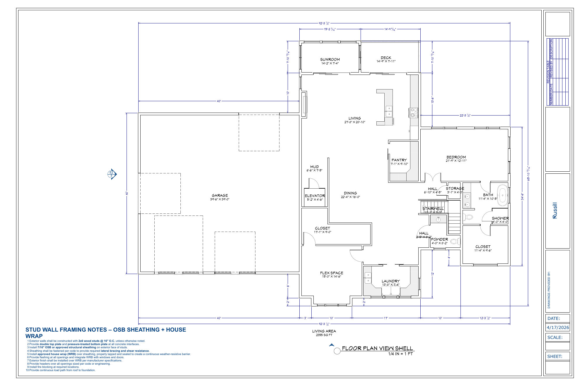 Russill Residence exact main floor plan from plan PDF