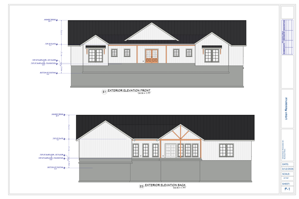 Exact exterior elevation sheet from the Urben final plan PDF
