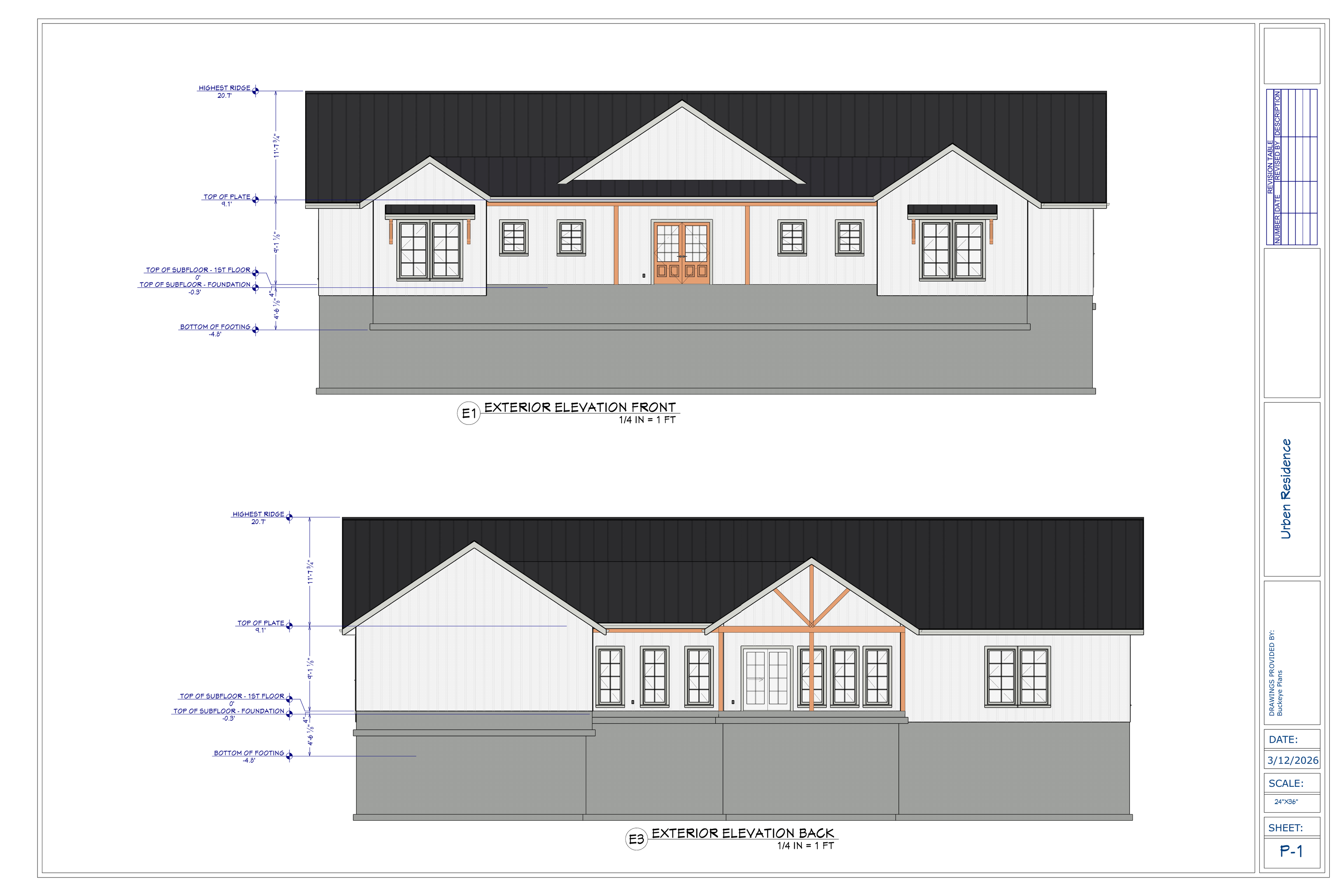 Exact exterior elevation sheet from the Urben final plan PDF