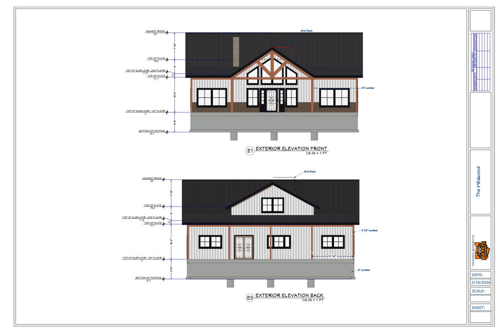 The Wildwood Crawlspace exact exterior elevations from plan PDF