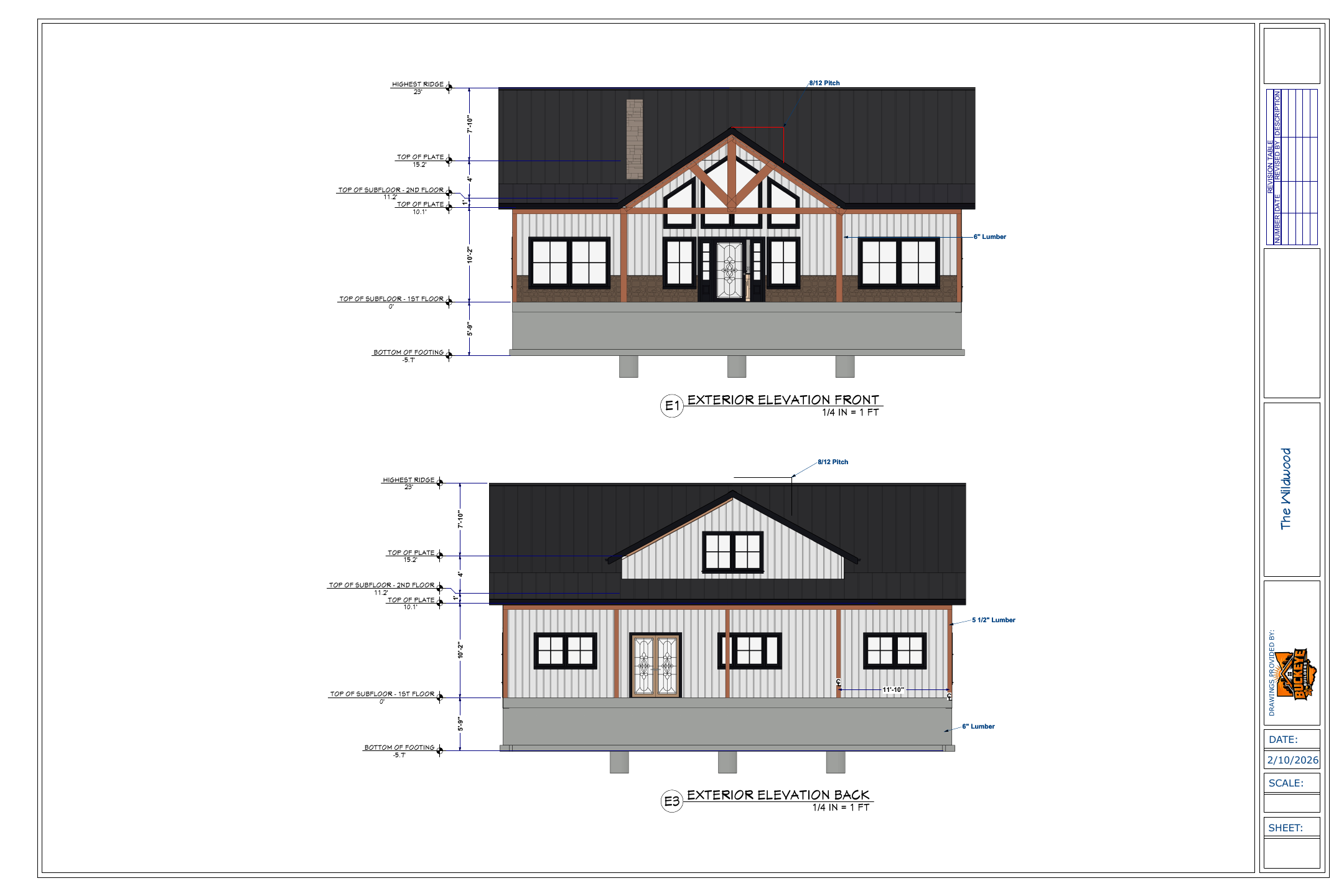 The Wildwood Crawlspace exact exterior elevations from plan PDF