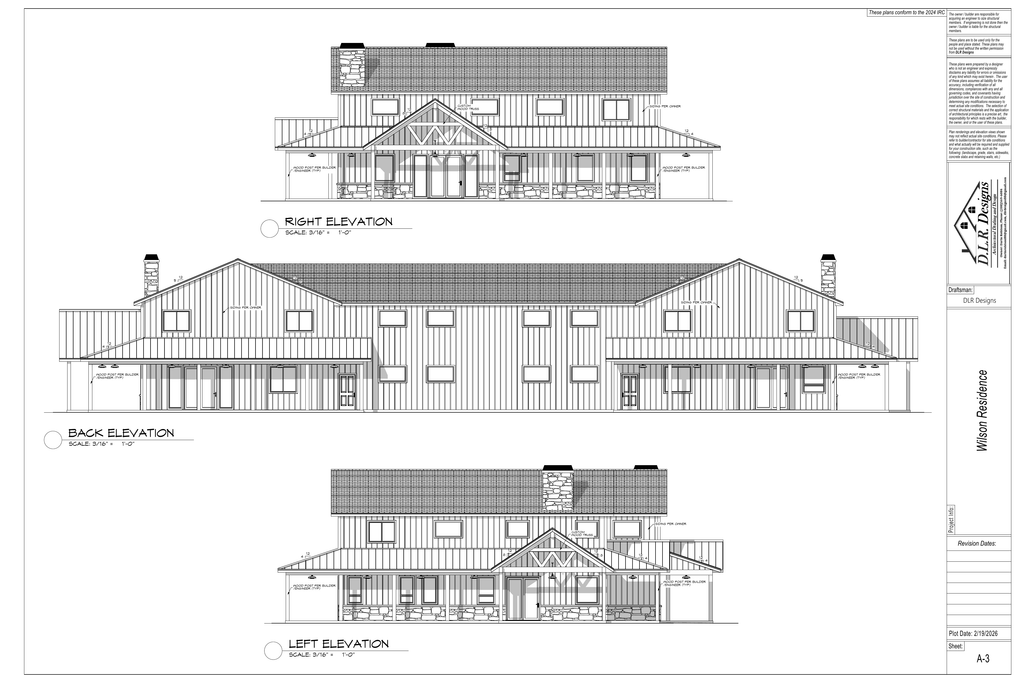 Exact exterior elevation sheet from the Wilson Residence final plan PDF