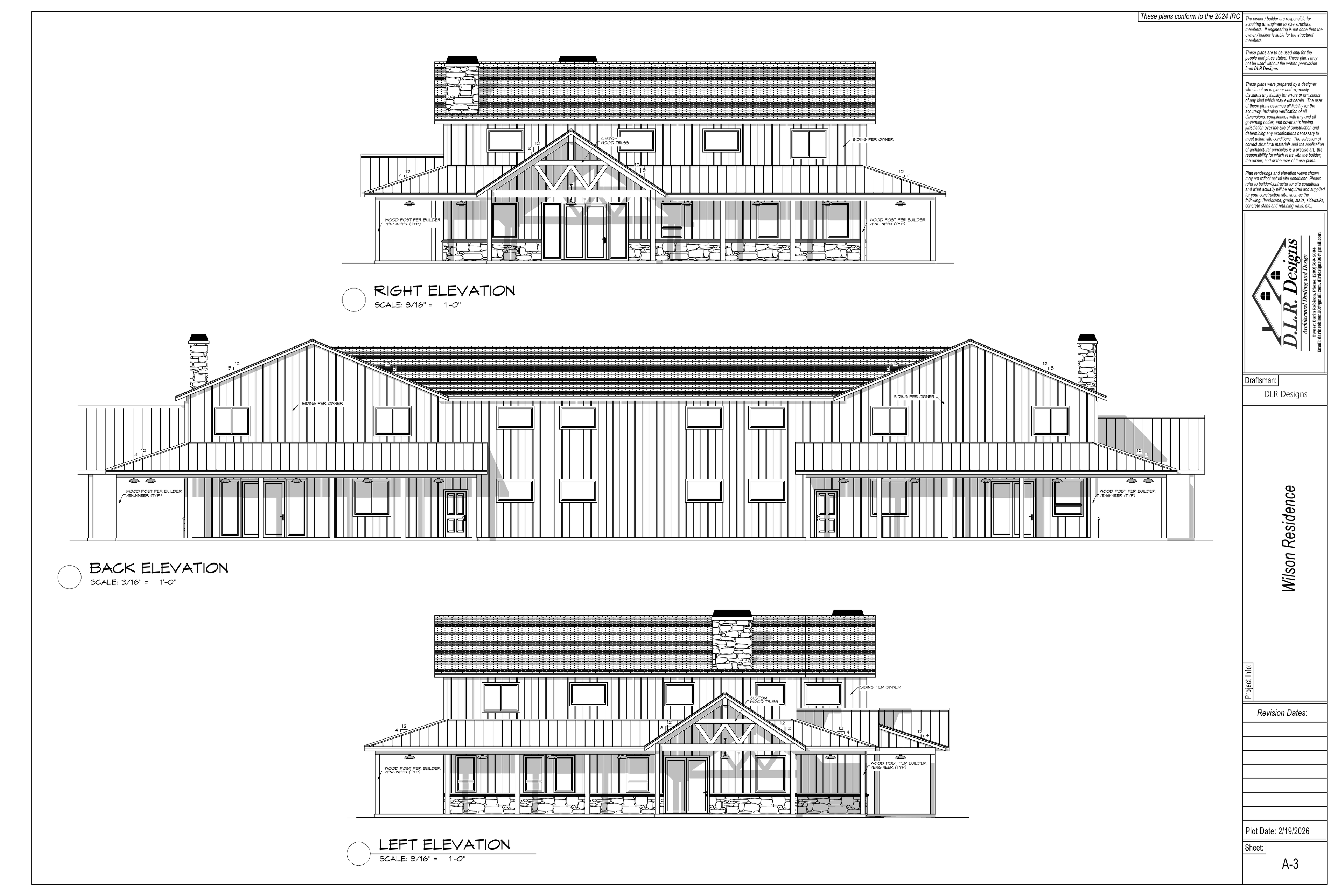 Exact exterior elevation sheet from the Wilson Residence final plan PDF